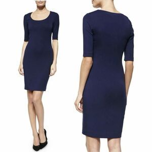 Diane Von Furstenberg Raquel Sheath Mini Dress Sz L Blue Elbow Sleeves Stretch